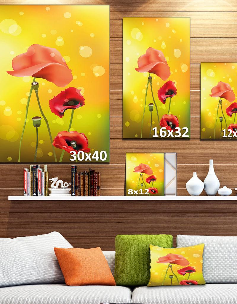 DesignQ Red Flowers On Yellow Background - Floral Canvas Artwork Print