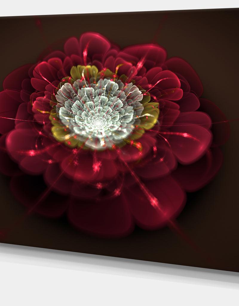 DesignQ Red Fractal Flower With White - Floral Digital Art Canvas Print