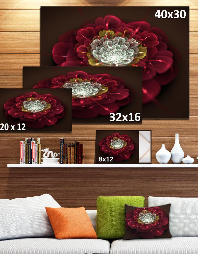 DesignQ Red Fractal Flower With White - Floral Digital Art Canvas Print