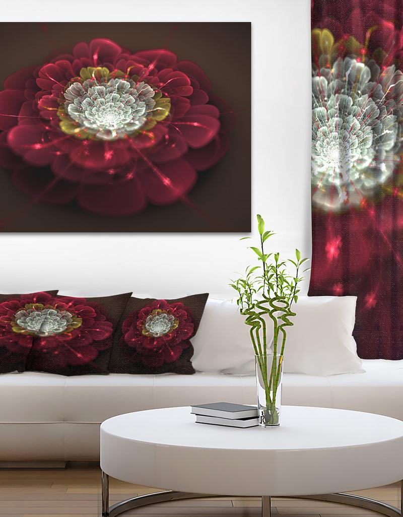 DesignQ Red Fractal Flower with White - Floral Digital Art Canvas Print
