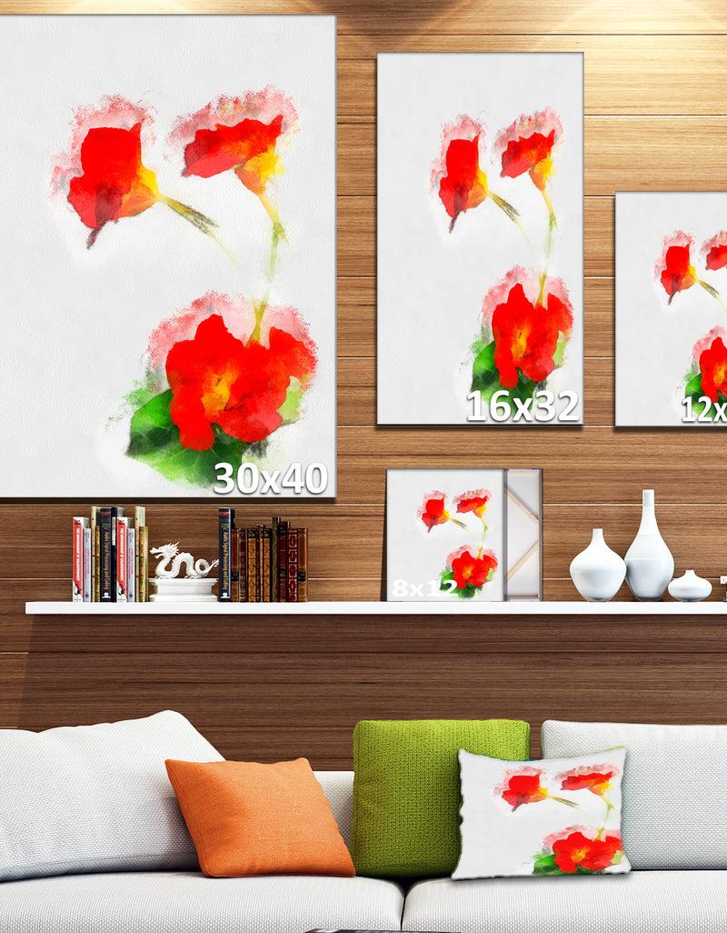 DesignQ Red Gentiana Alpina Watercolor - Modern Floral Canvas Wall Art