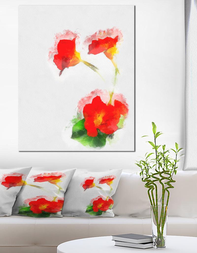 DesignQ Red Gentiana Alpina Watercolor - Modern Floral Canvas Wall Art
