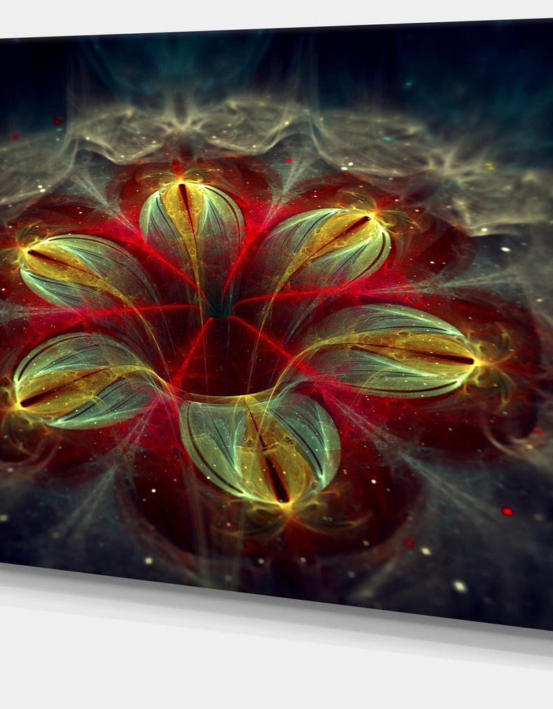 DesignQ Red Golden Colorful Fractal Design - Modern Floral Wall Artwork