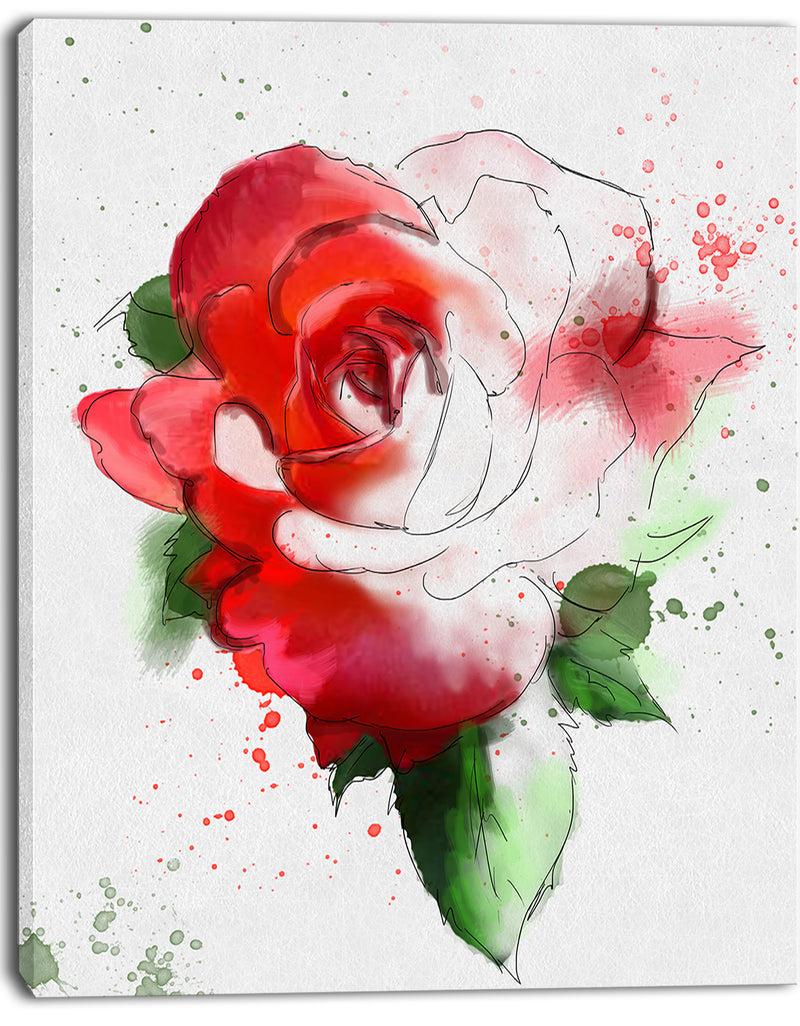 DesignQ Red Hand-drawn Rose Illustration - Floral Canvas Artwork Print