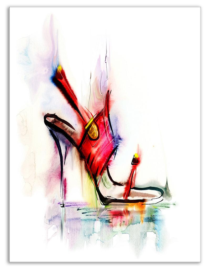 DesignQ Red High Heel Shoe - Digital Canvas Art Print