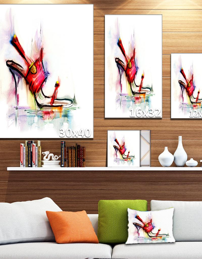 DesignQ Red High Heel Shoe - Digital Canvas Art Print