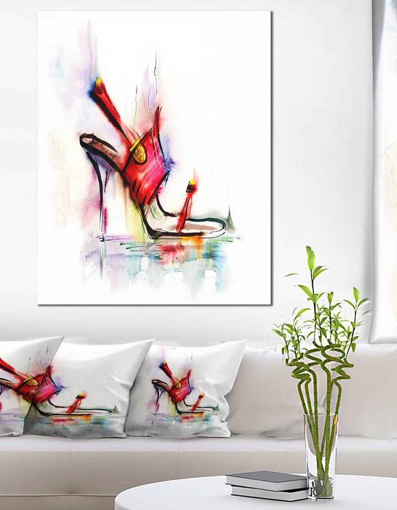 DesignQ Red High Heel Shoe - Digital Canvas Art Print