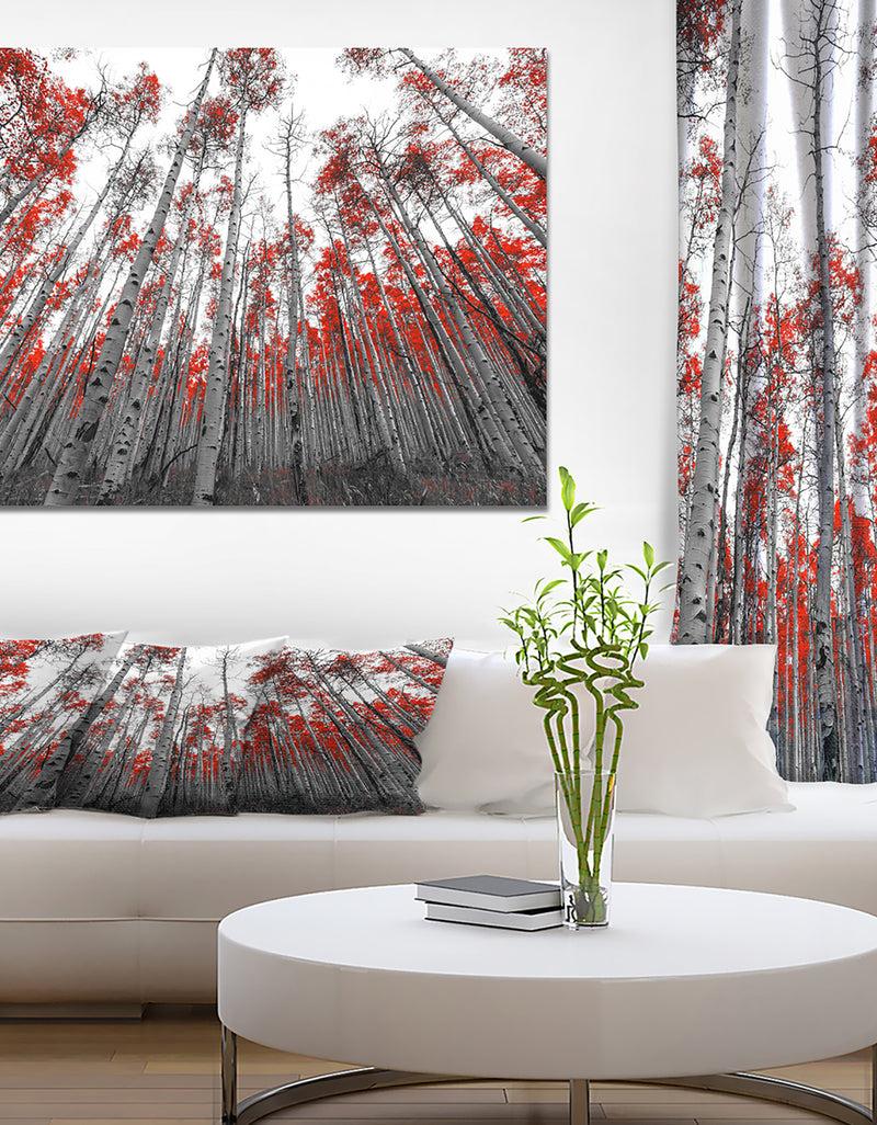 DesignQ Red Leaf Trees in Tall Forest - Floral Landscapes Photographic on wrapped Canvas