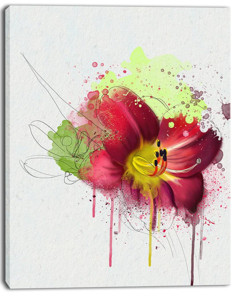 DesignQ Red Lily With Green Paint Splashes - Extra Large Floral Canvas Art