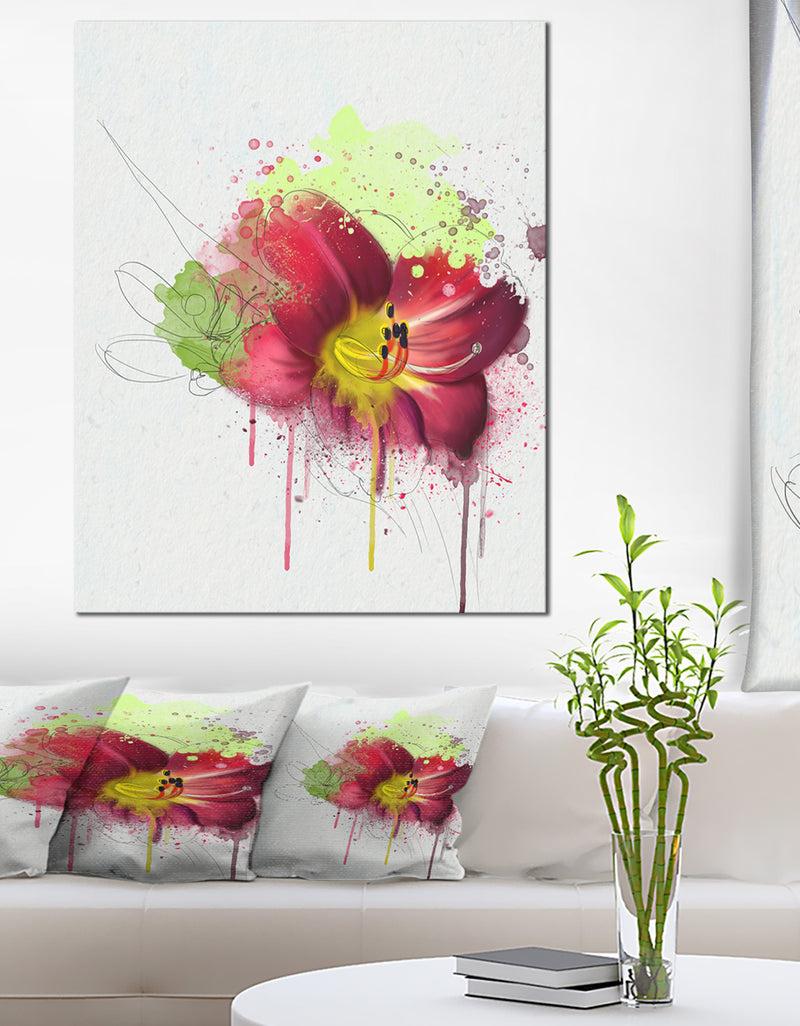 DesignQ Red Lily With Green Paint Splashes - Extra Large Floral Canvas Art