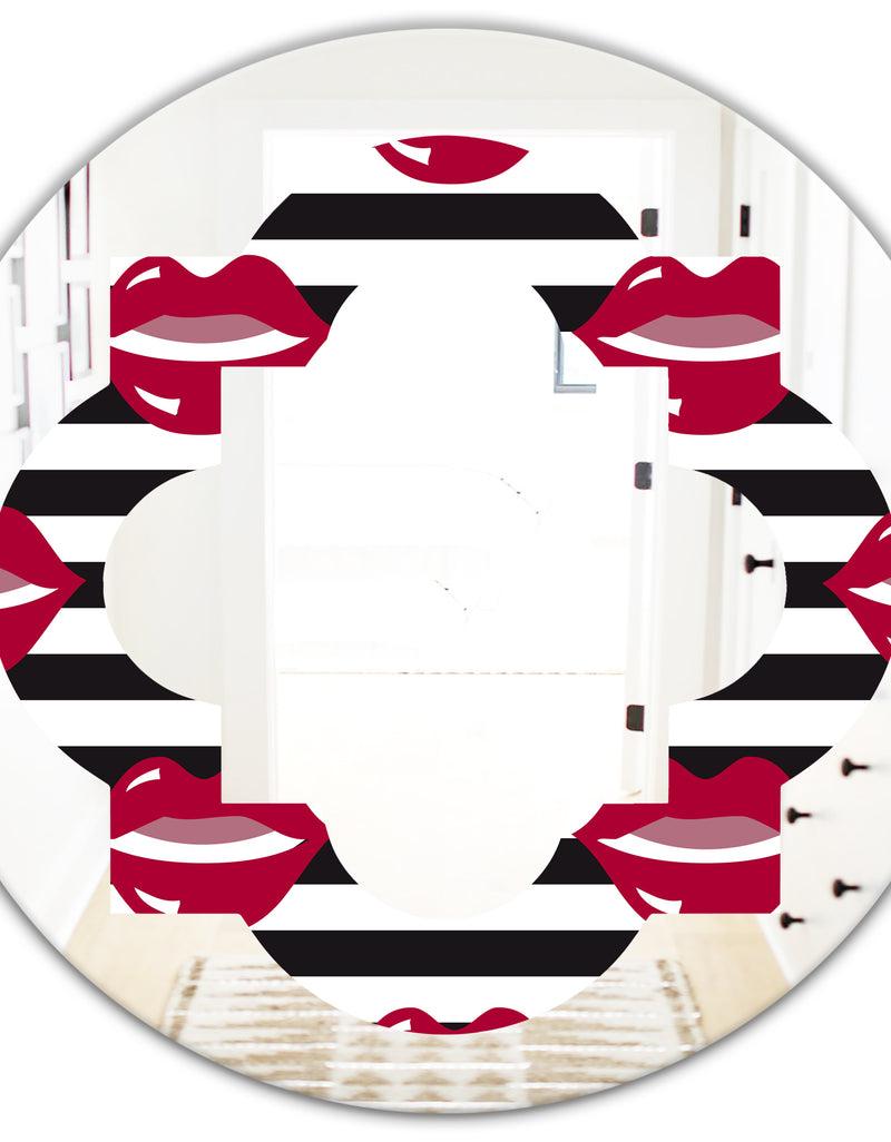 DesignQ Red Lips Fashion Pattern - Modern Round Or Oval Wall Mirror - Quatrefoil