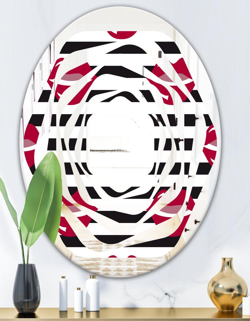 DesignQ Red Lips Fashion Pattern - Modern Round Or Oval Wall Mirror - Whirl