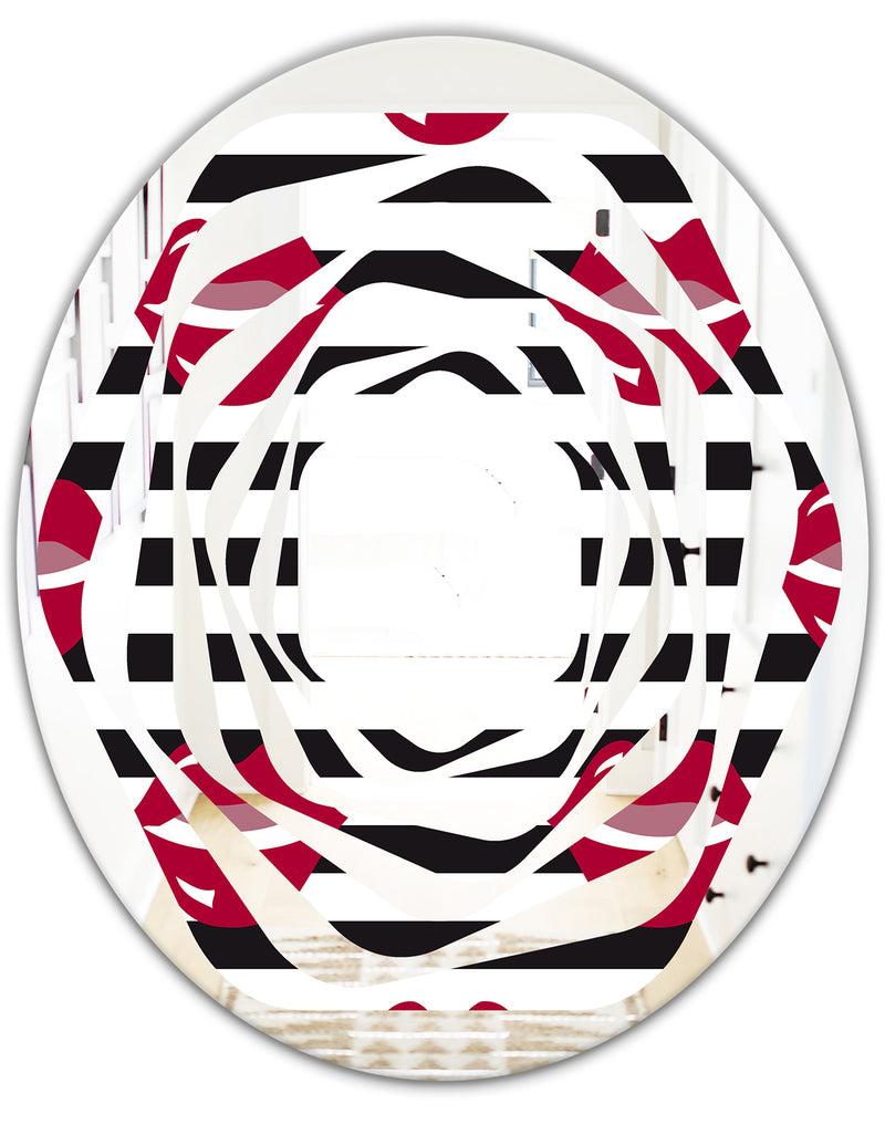 DesignQ Red Lips Fashion Pattern - Modern Round Or Oval Wall Mirror - Whirl