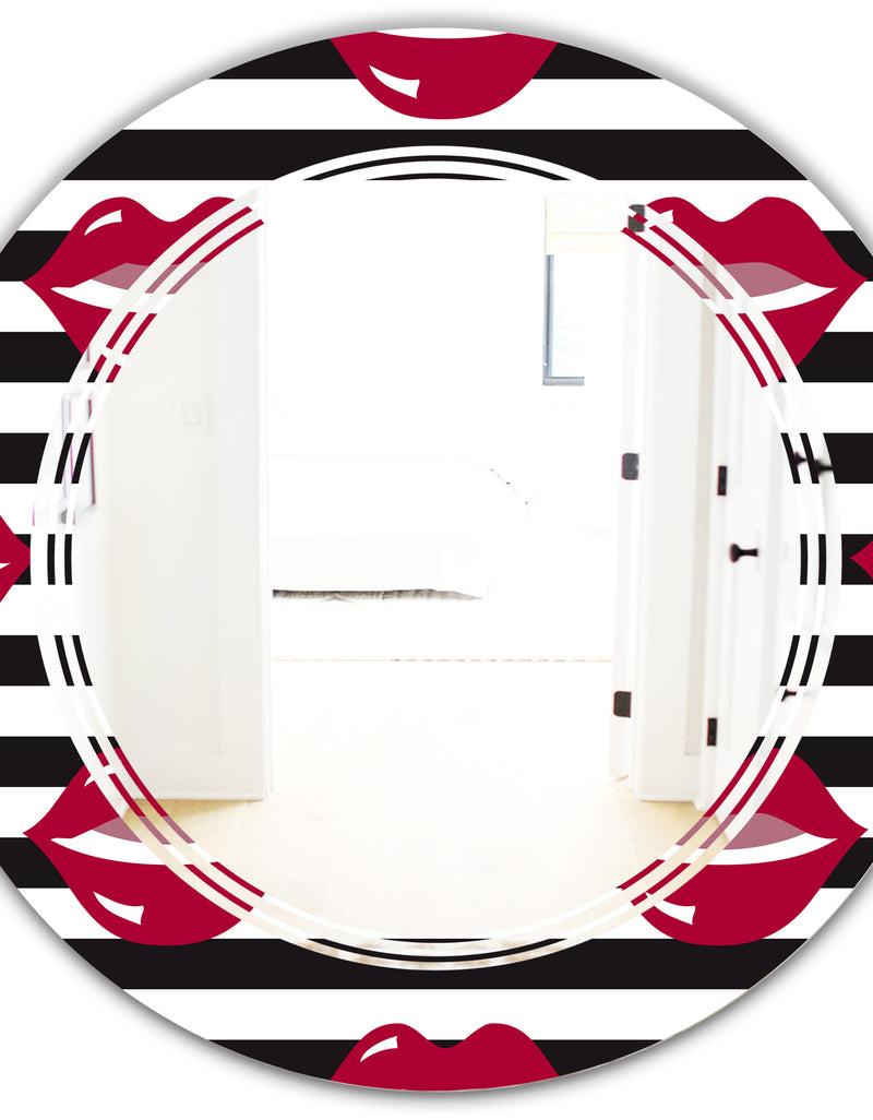 DesignQ Red Lips Fashion Pattern - Modern Round Or Oval Wall Mirror - Triple C