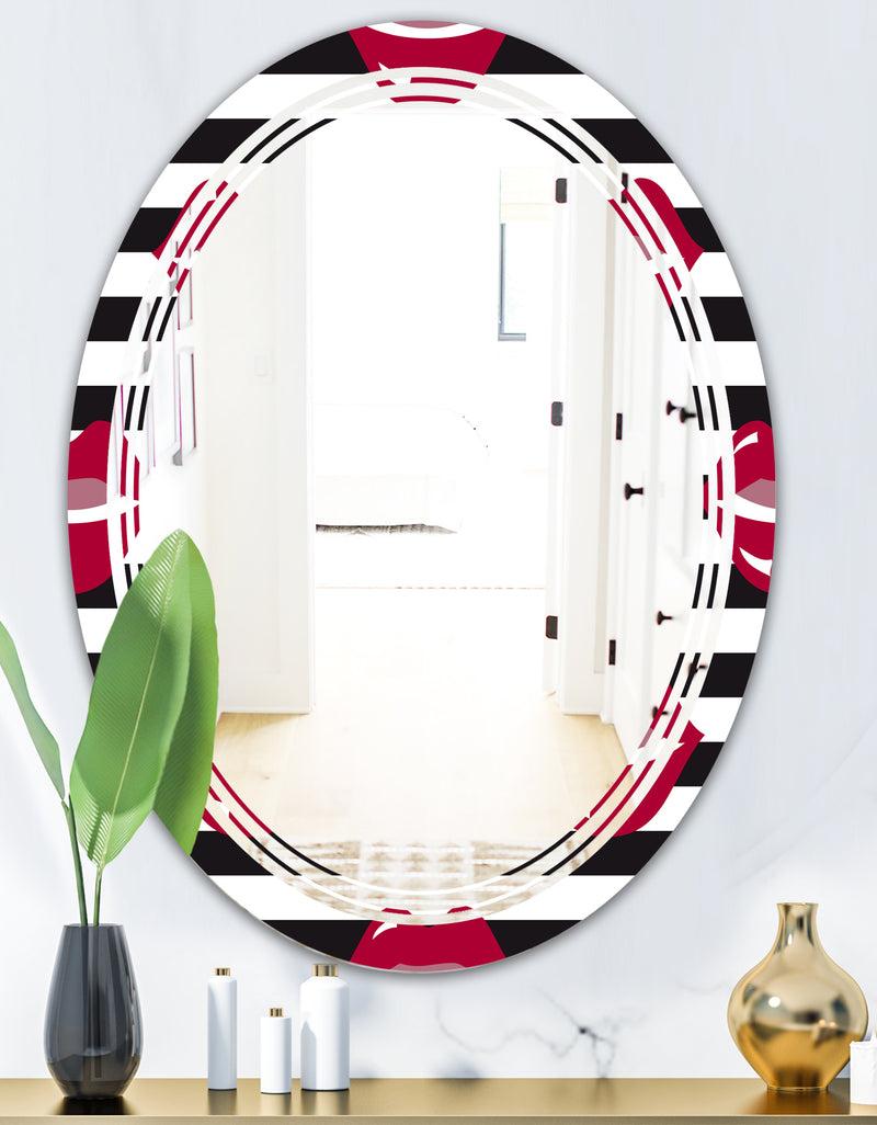DesignQ Red Lips Fashion Pattern - Modern Round Or Oval Wall Mirror - Triple C