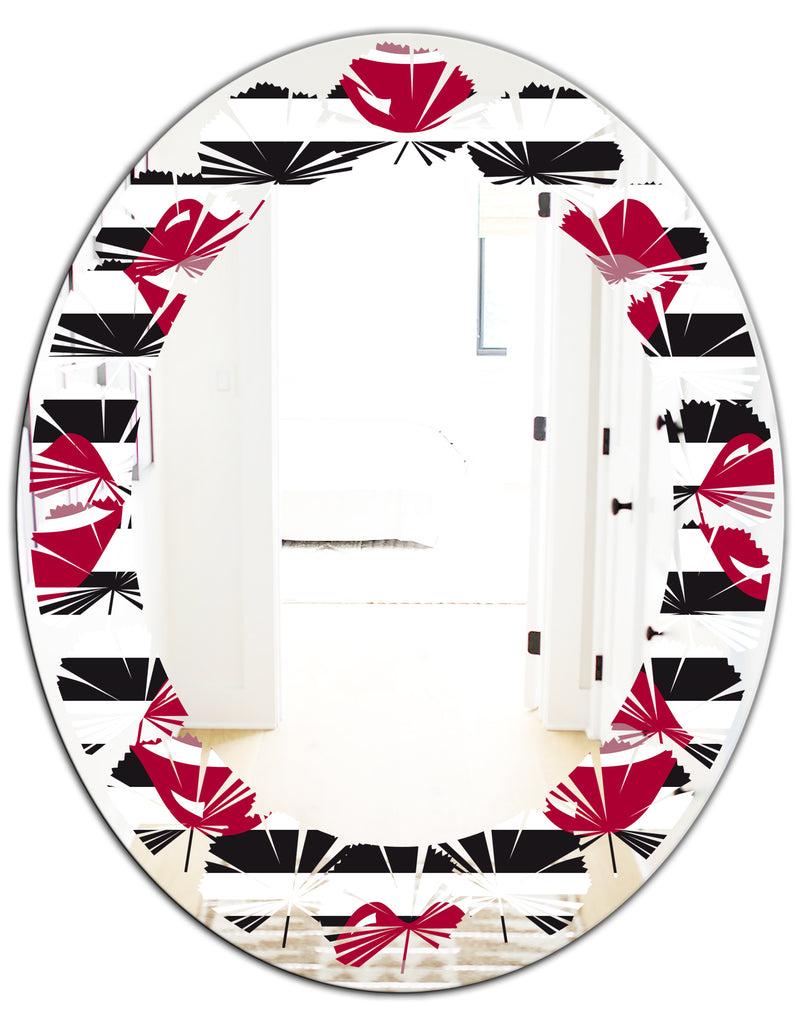 DesignQ Red Lips Fashion Pattern - Modern Round Or Oval Wall Mirror - Leaves