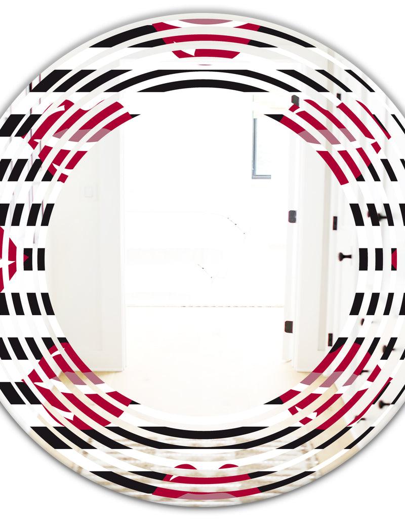 DesignQ Red Lips Fashion Pattern - Modern Round Or Oval Wall Mirror - Wave