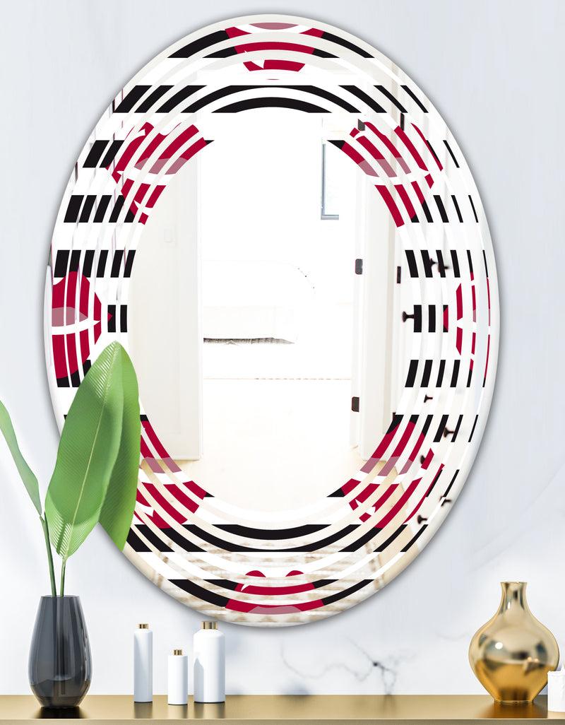 DesignQ Red Lips Fashion Pattern - Modern Round Or Oval Wall Mirror - Wave