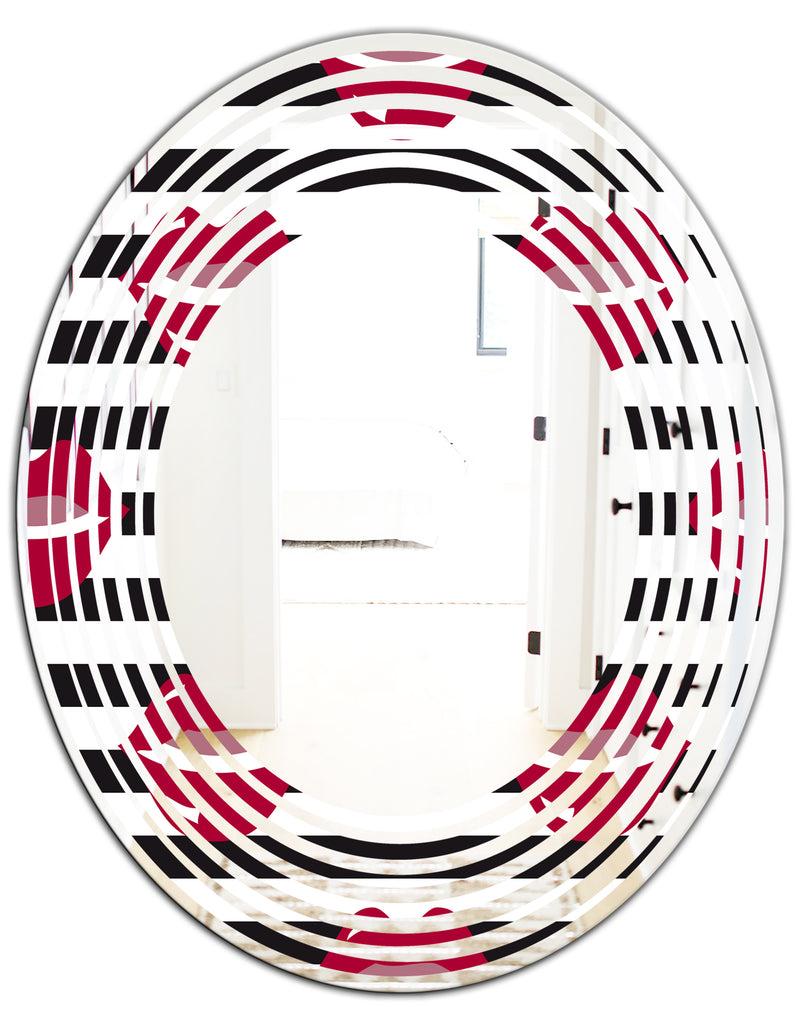 DesignQ Red Lips Fashion Pattern - Modern Round Or Oval Wall Mirror - Wave