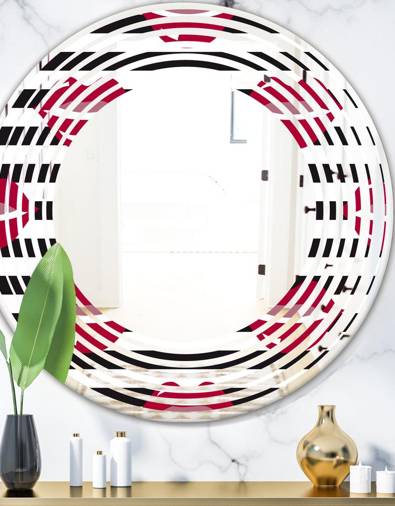 DesignQ Red Lips Fashion Pattern - Modern Round or Oval Wall Mirror - Wave