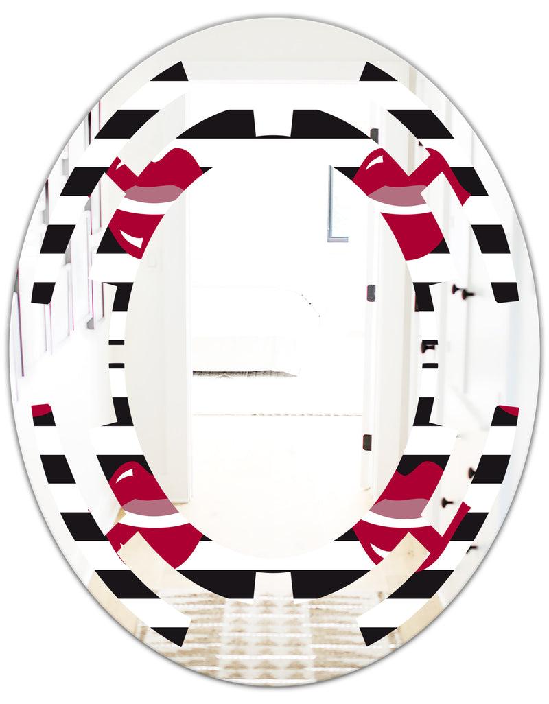 DesignQ Red Lips Fashion Pattern - Modern Round Or Oval Wall Mirror - Space