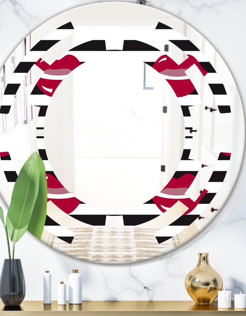 DesignQ Red Lips Fashion Pattern - Modern Round or Oval Wall Mirror - Space