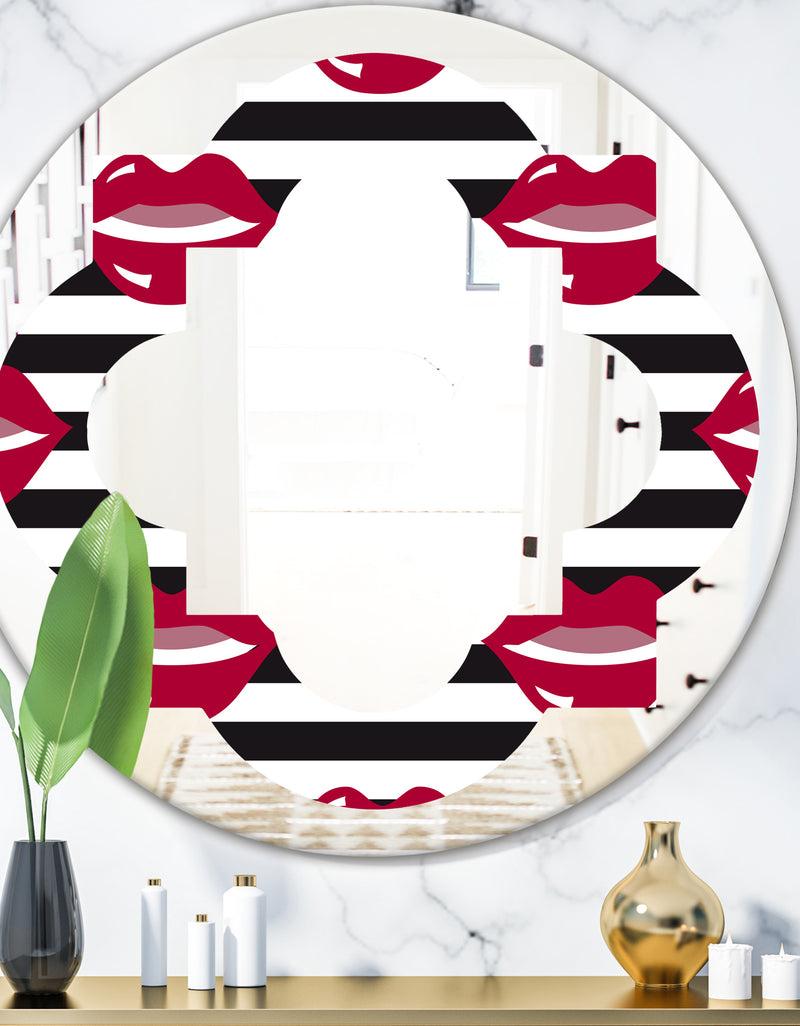 DesignQ Red Lips Fashion Pattern - Modern Round or Oval Wall Mirror - Quatrefoil