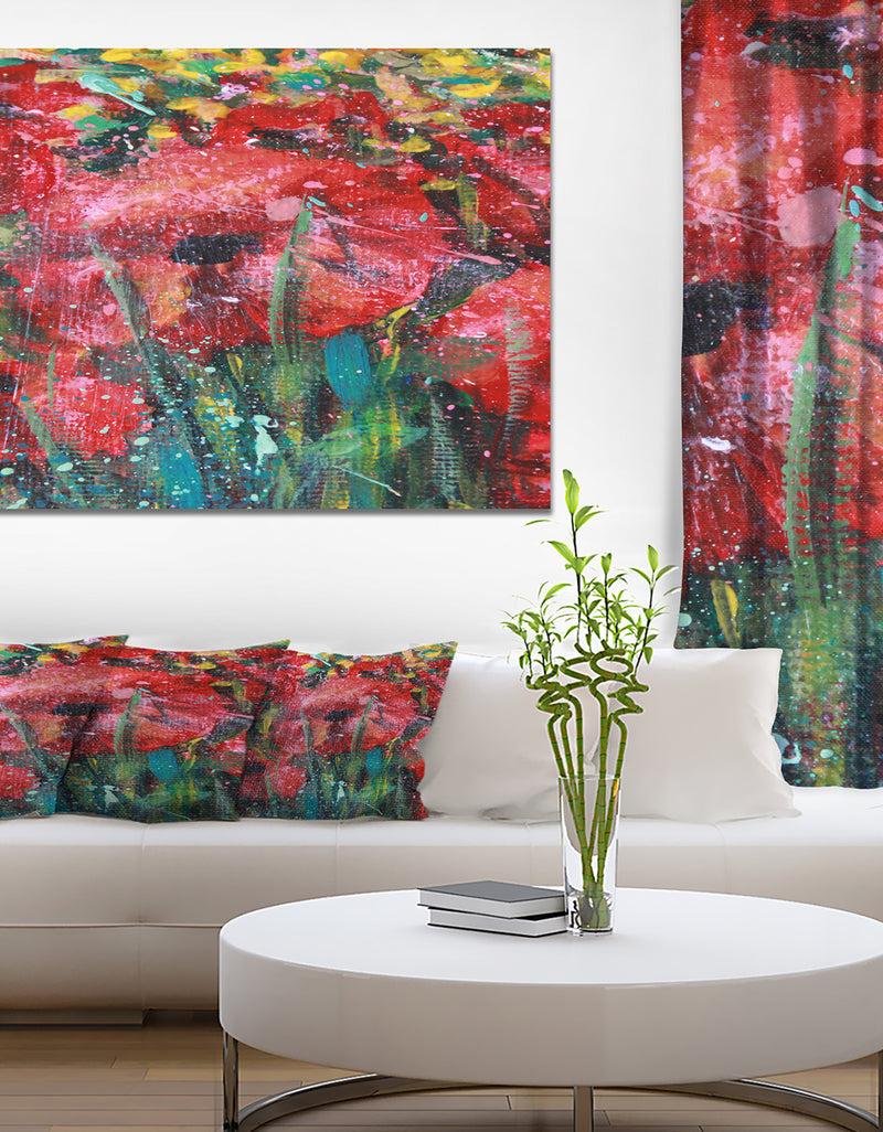 DesignQ Red Poppies Acrylic Drawing - Extra Large Floral Wall Art