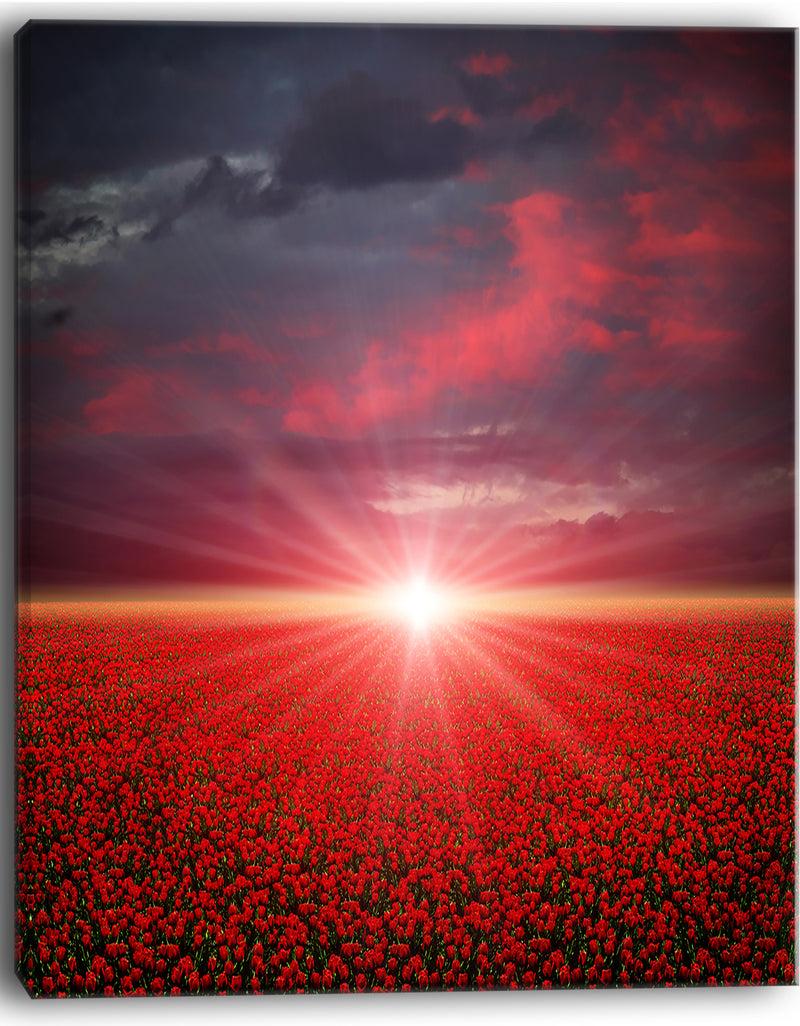 DesignQ Red Poppies Field At Sunset - Modern Landscape Wall Art Canvas