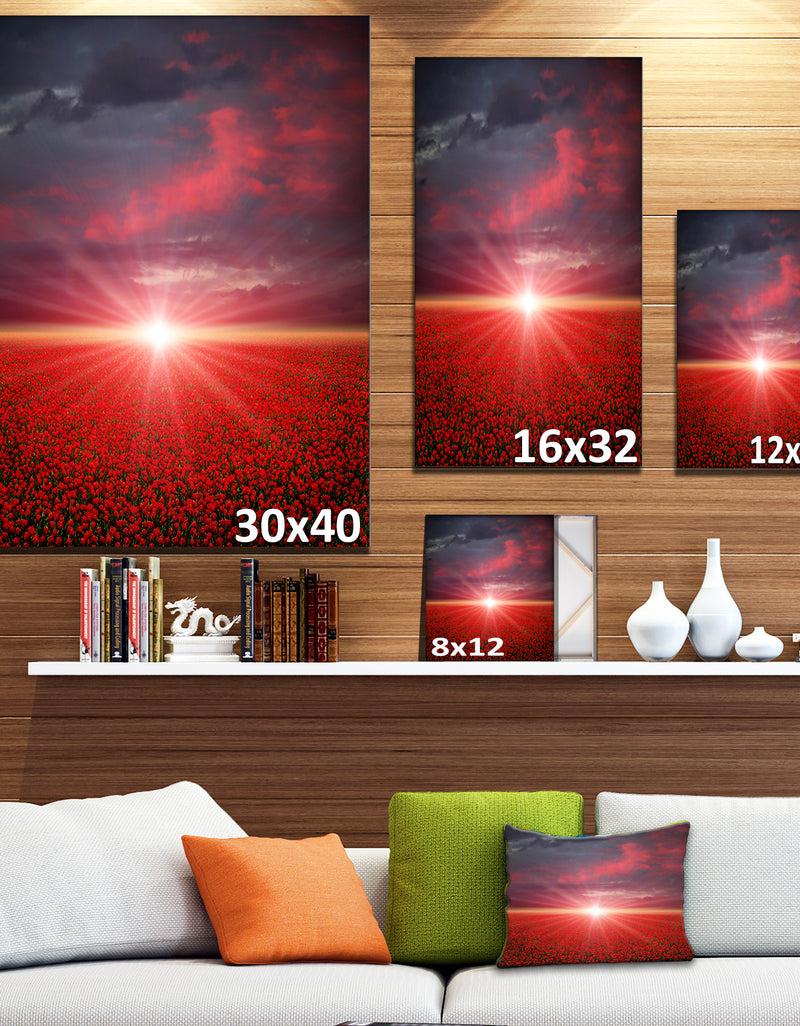 DesignQ Red Poppies Field At Sunset - Modern Landscape Wall Art Canvas