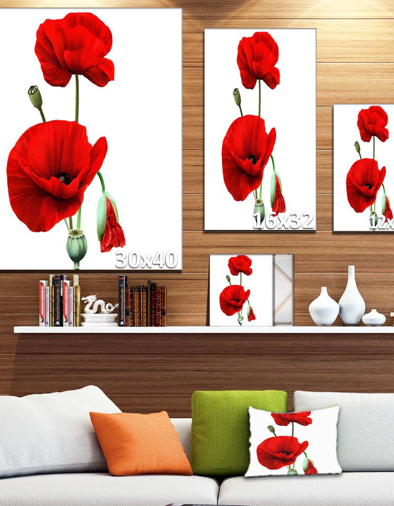 DesignQ Red Poppies On White Background - Floral Canvas Artwork Print