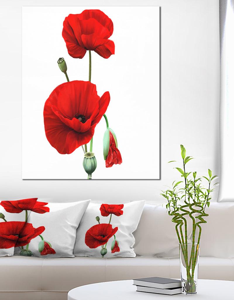 DesignQ Red Poppies on White Background - Floral Canvas Artwork Print