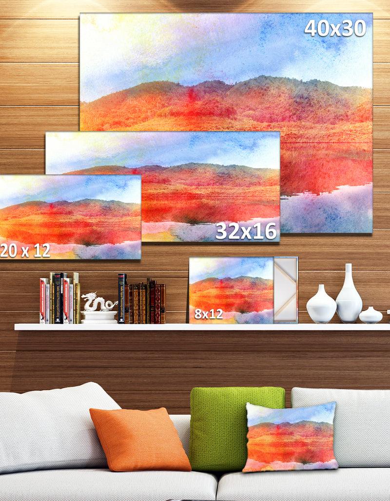 DesignQ Red Retro Island Watercolor - Landscape Painting Canvas Print