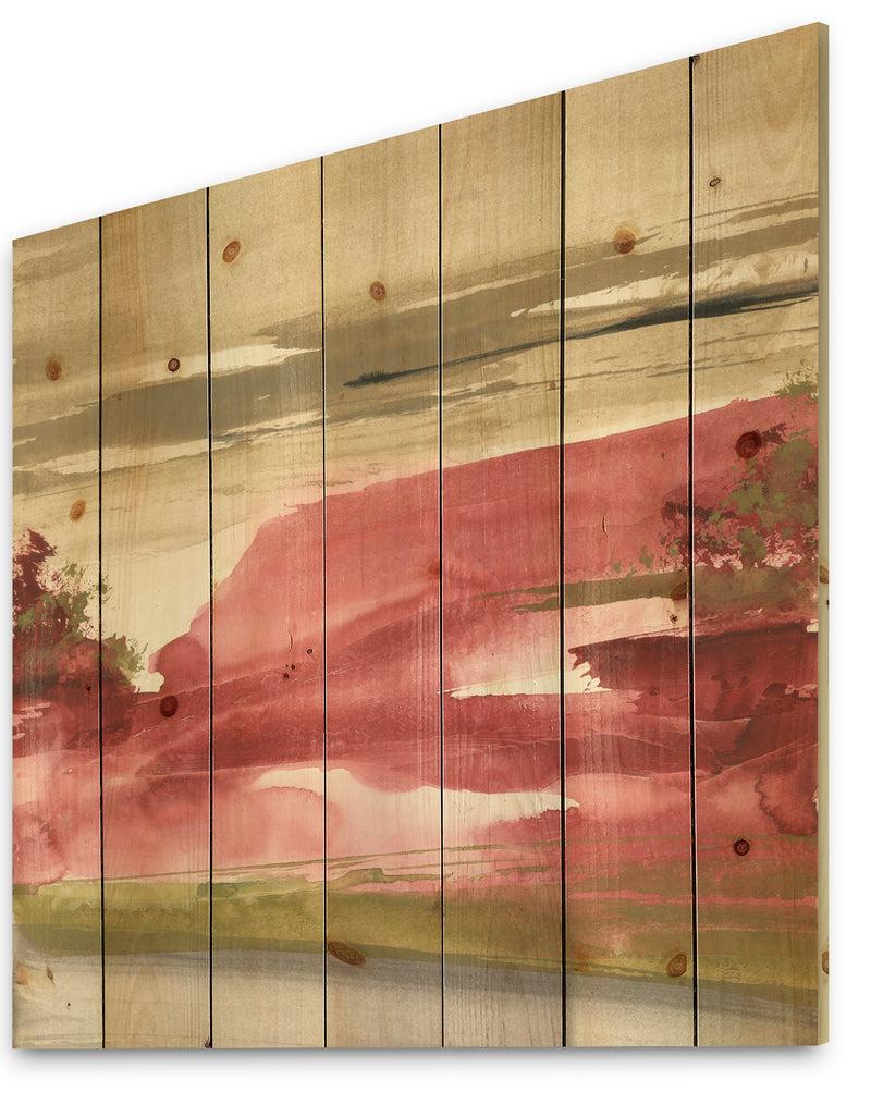 DesignQ Red Rock I - Traditional Print On Natural Pine Wood