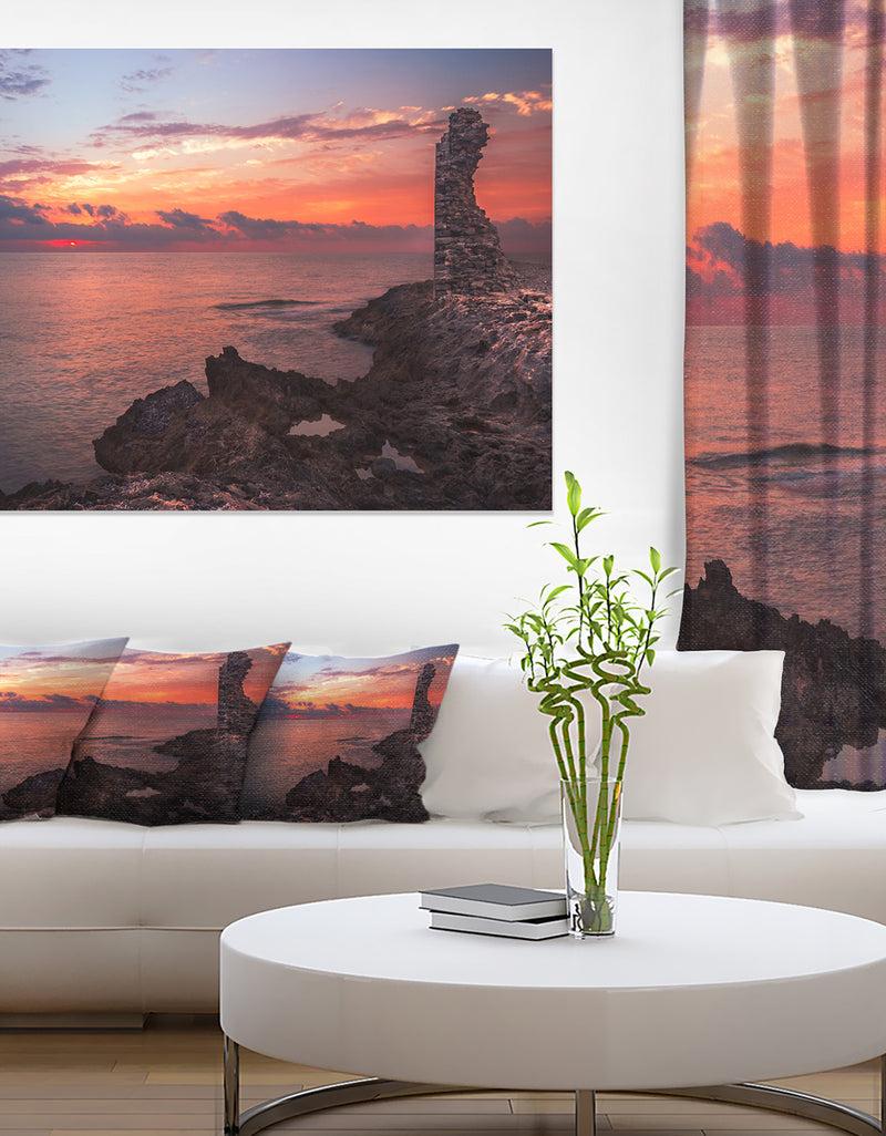 DesignQ Red Rocky Beach with Ancient Ruins - Oversized Beach Canvas Artwork