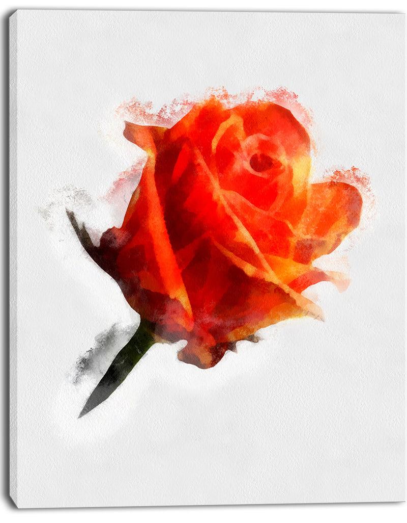DesignQ Red Rose Drawing With Watercolor - Floral Canvas Artwork Print