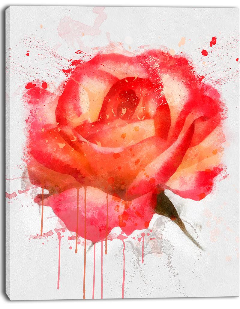 DesignQ Red Rose Hand-drawn With Splashes - Extra Large Floral Canvas Art