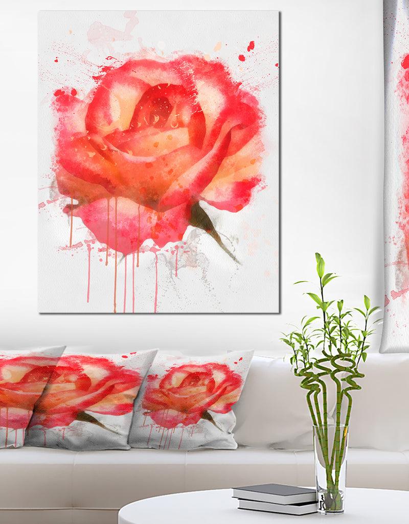 DesignQ Red Rose Hand-drawn With Splashes - Extra Large Floral Canvas Art