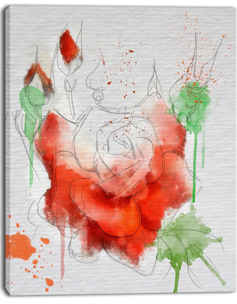 DesignQ Red Rose Illustration Watercolor - Modern Floral Canvas Wall Art