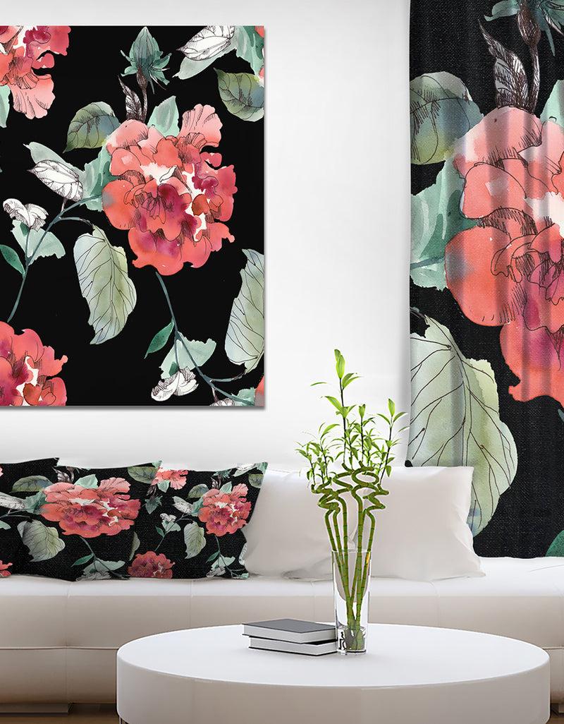 DesignQ Red Rose in Black background - Floral Painting Print on Wrapped Canvas