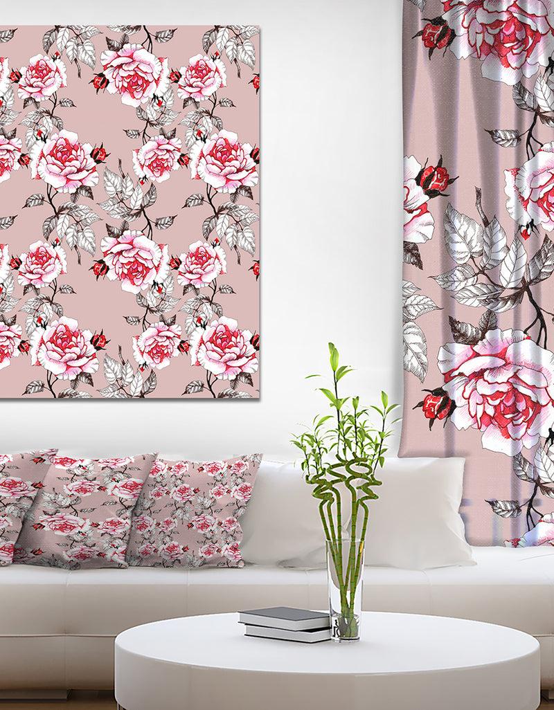DesignQ Red Rose in Pink background - Floral Painting Print on Wrapped Canvas