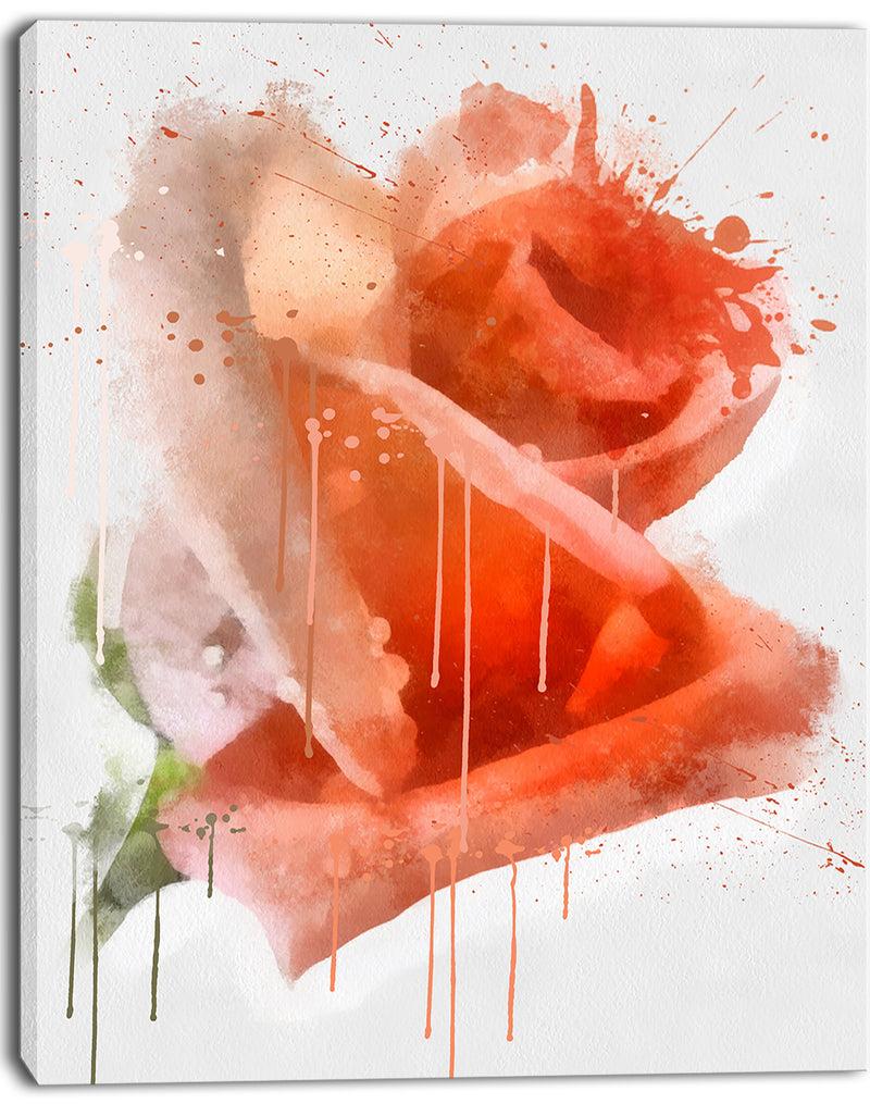 DesignQ Red Rose Painting With Splashes - Floral Canvas Artwork Print