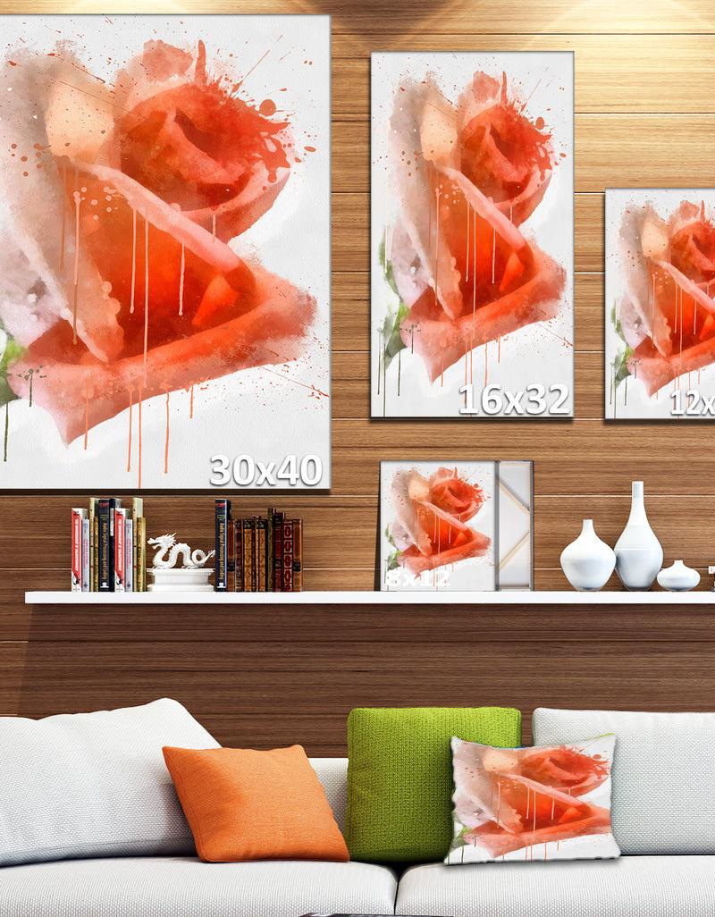 DesignQ Red Rose Painting With Splashes - Floral Canvas Artwork Print