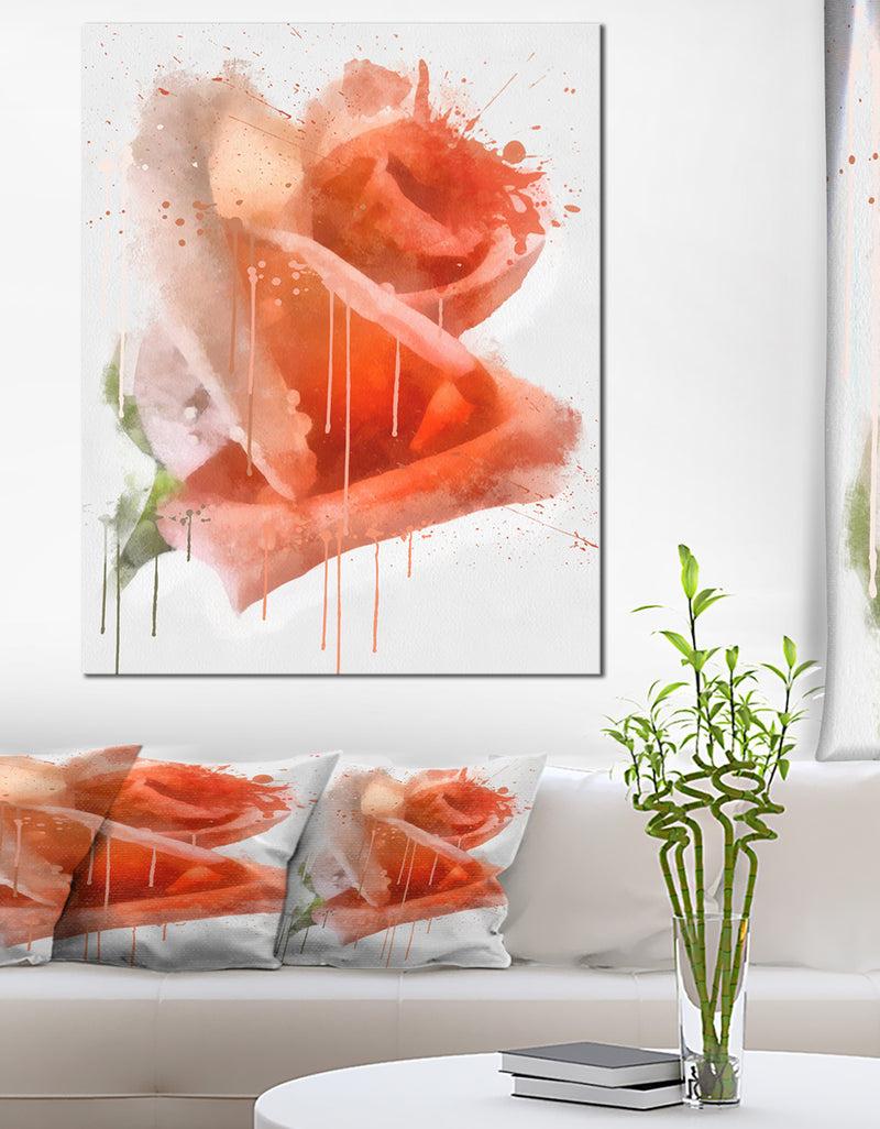 DesignQ Red Rose Painting with Splashes - Floral Canvas Artwork Print