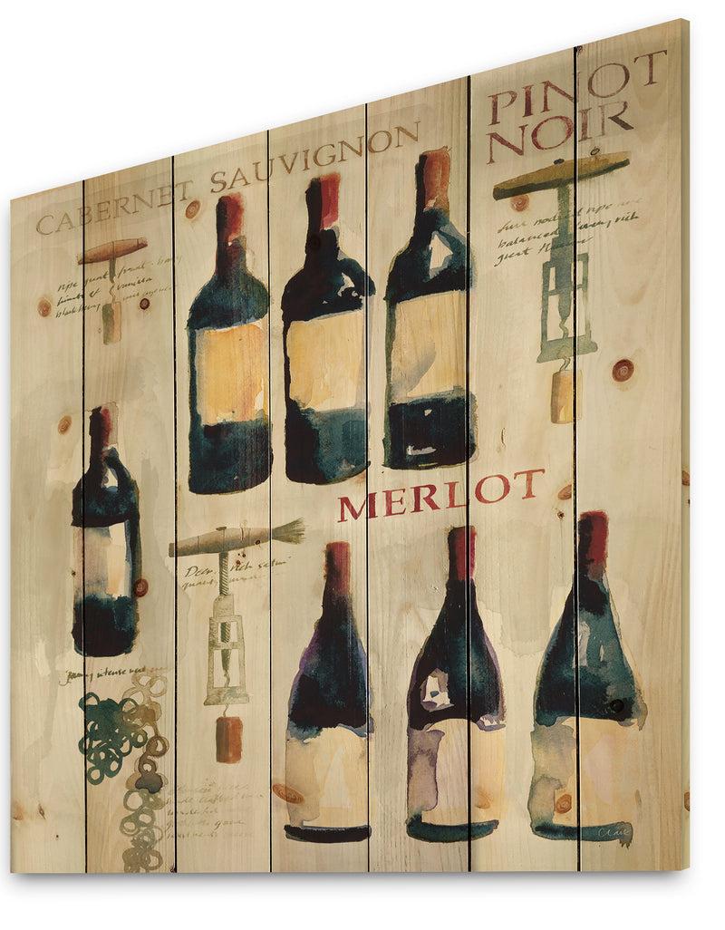 DesignQ Red Sauvignon Wine Collage - Food And Beverage Print On Natural Pine Wood