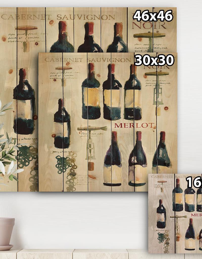 DesignQ Red Sauvignon Wine Collage - Food And Beverage Print On Natural Pine Wood