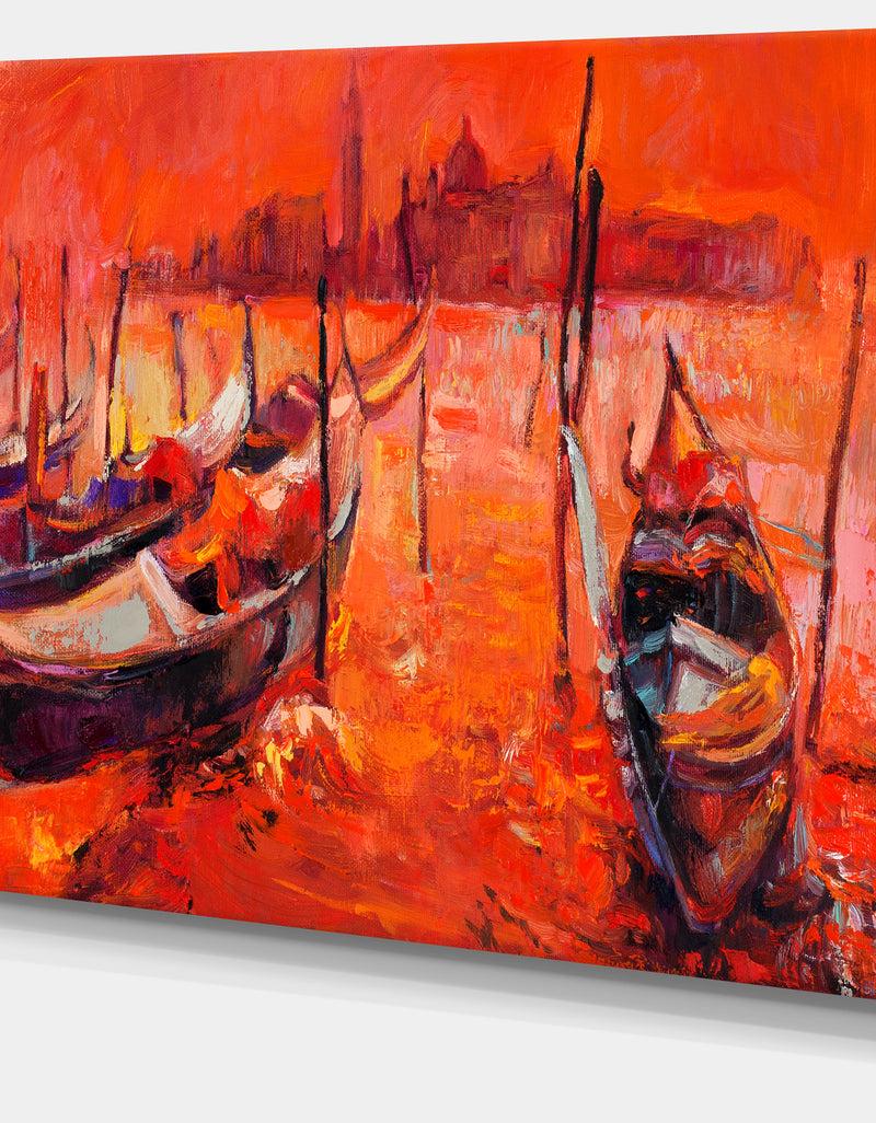 DesignQ Red Sunset Over Venice - Landscape Painting Canvas Print