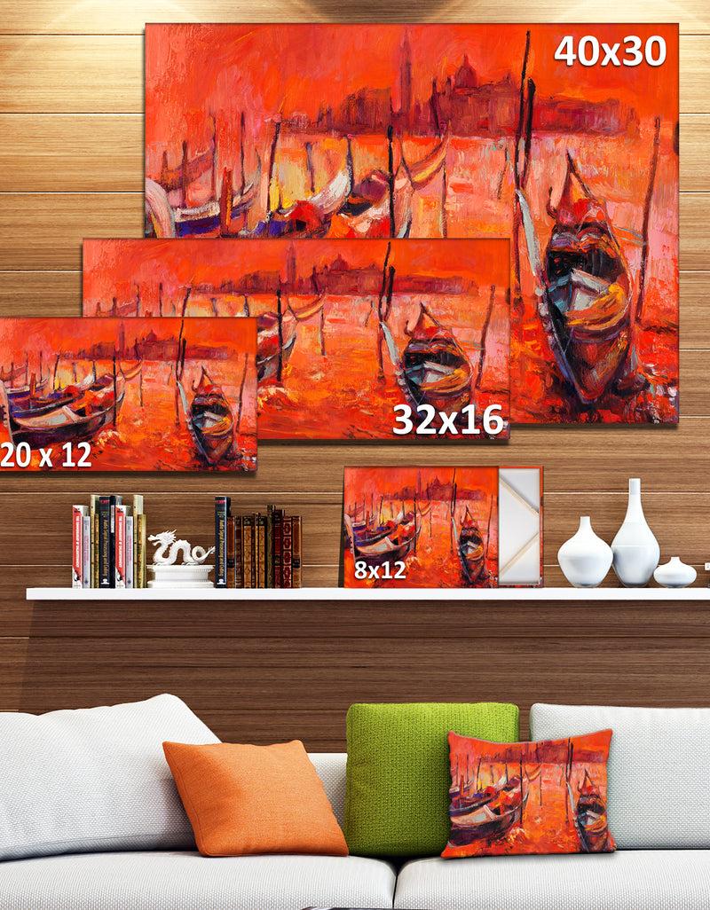 DesignQ Red Sunset Over Venice - Landscape Painting Canvas Print