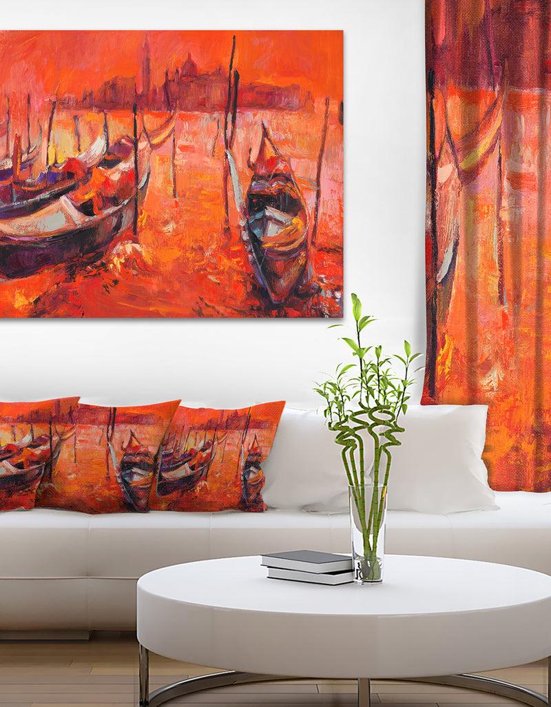 DesignQ Red Sunset over Venice - Landscape Painting Canvas Print