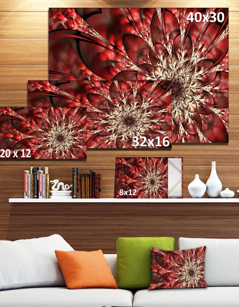 DesignQ Red Symmetrical Flowers Pattern - Floral Canvas Art Print